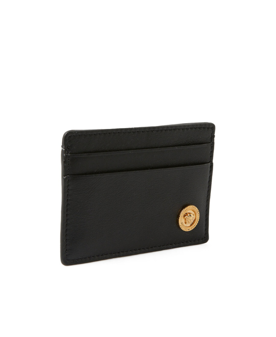 Versace Engraved-logo Plaque Cardholder In Black