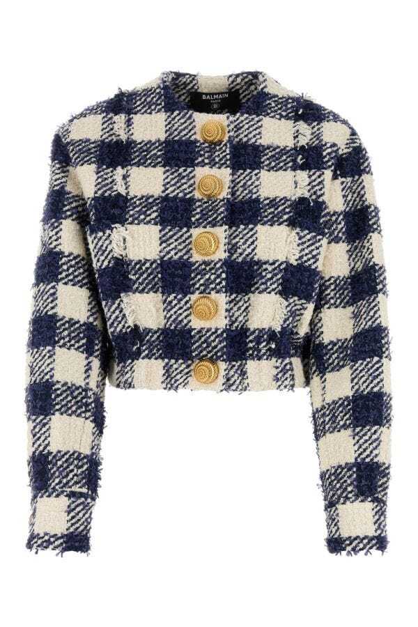 Shop Balmain Gingham-check Jacket In Black