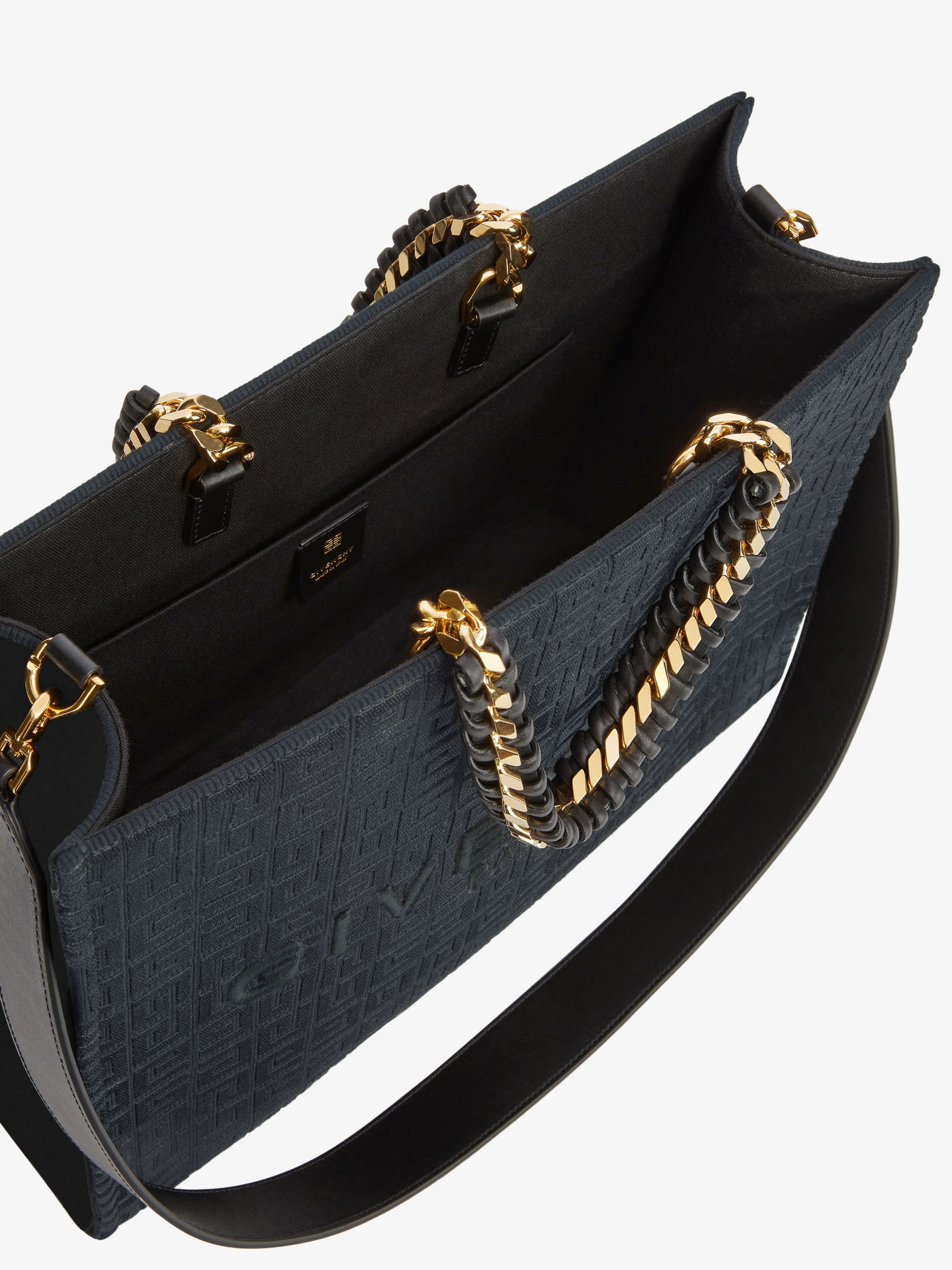 Givenchy Small G-tote Shopping Bag In 4g Embroidery With Chain In Black