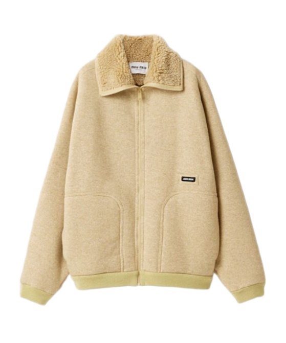 Miu Miu Faux Fur Lined Fleece Zip Jacket In Yellow