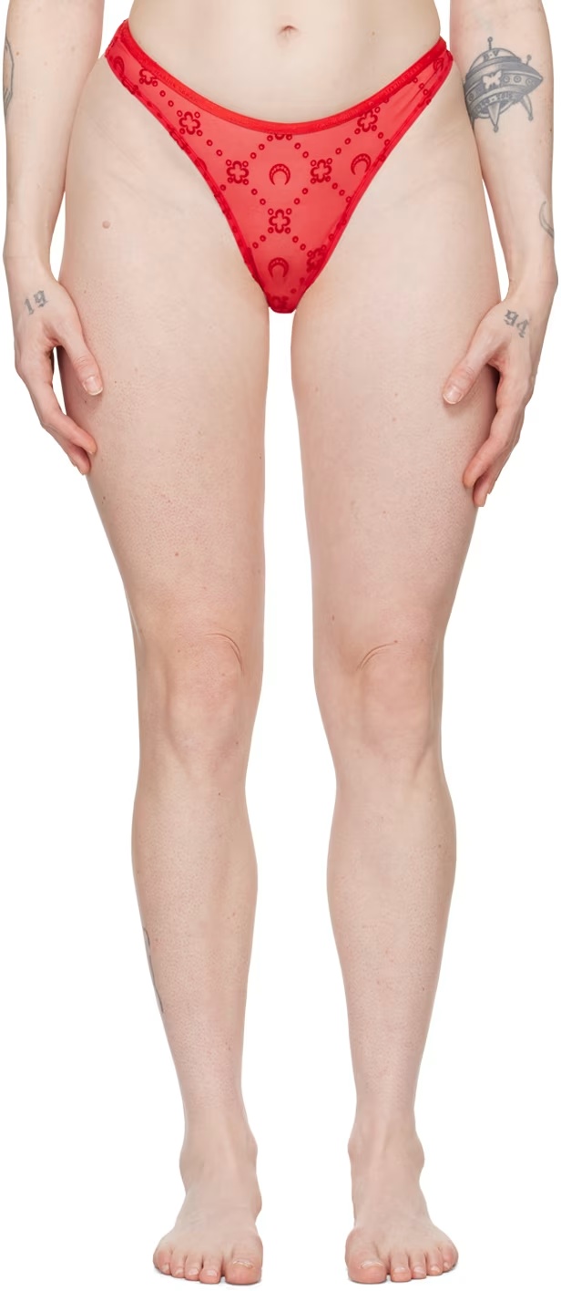 Marine Serre Moonogram-flocked Mesh Briefs In Red