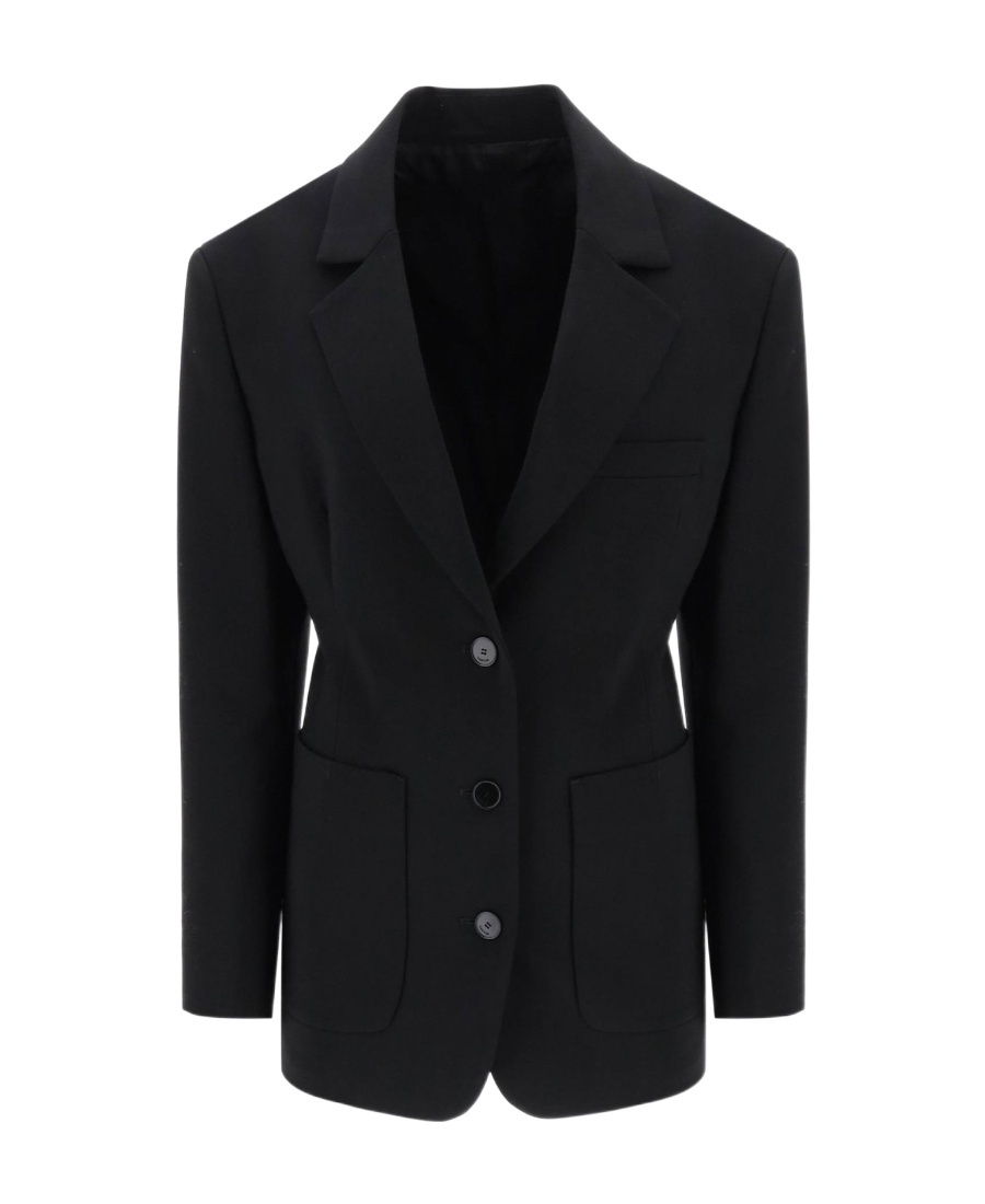 Lanvin Stretch Wool Waisted Blazer In Black