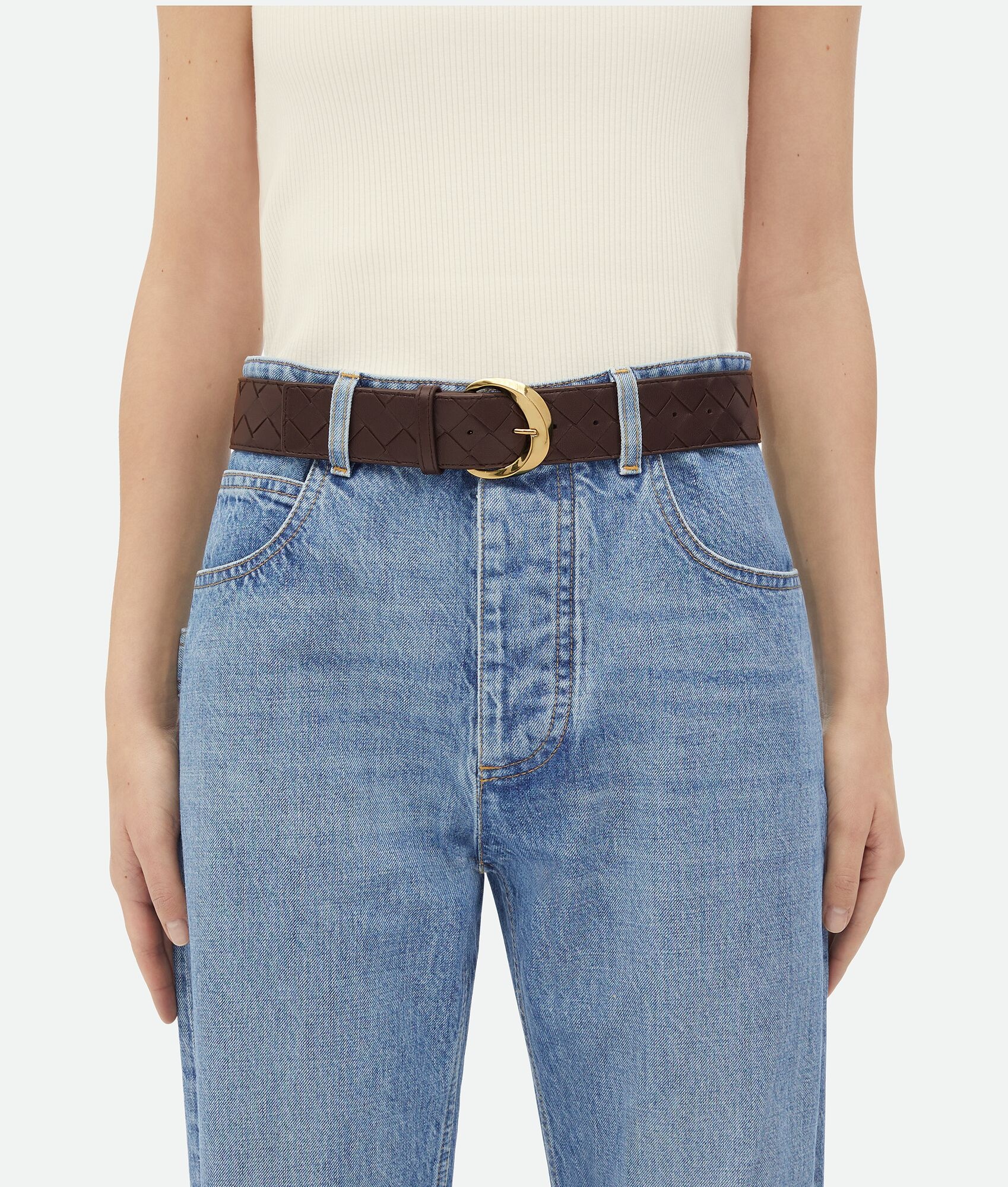 Bottega Veneta Essential Weaves Pattern Belt In Brown