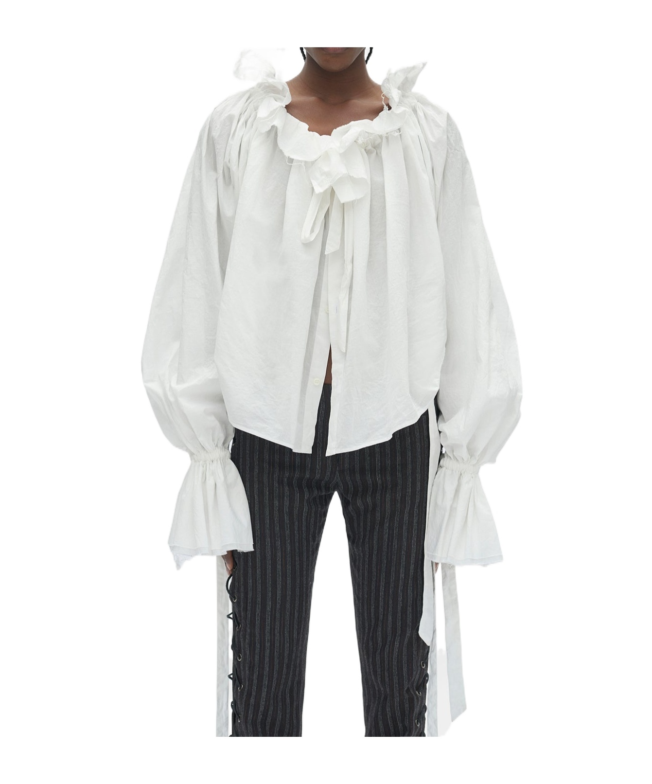 Ann Demeulemeester Stee Ruffled Top In White