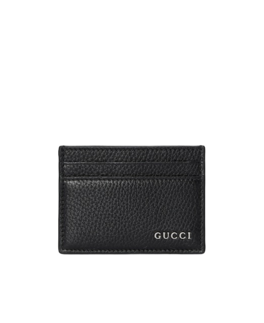 Gucci Black Card-holder With Logo Detail In Hammered Leather Man In Black