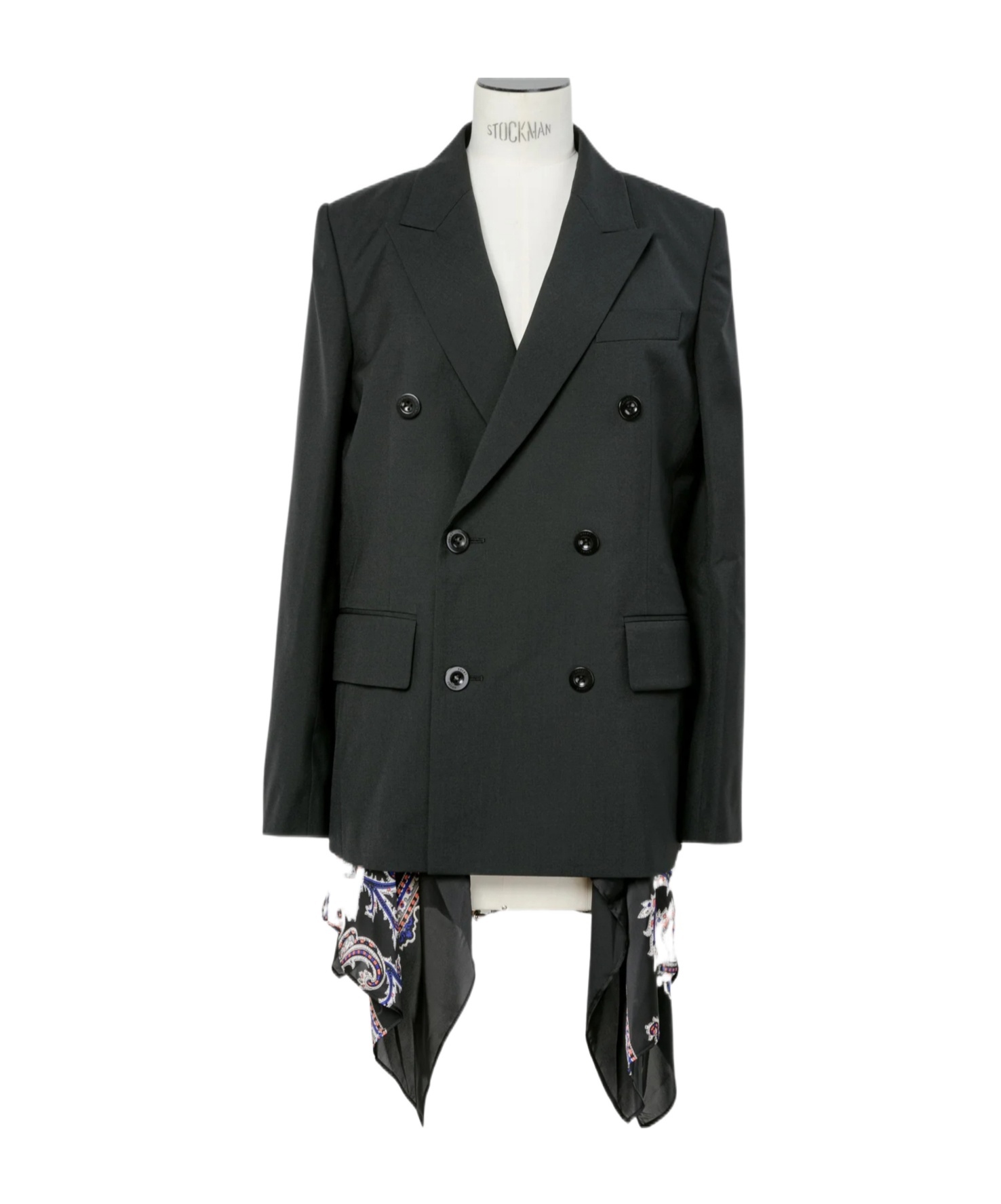 Sacai Double-breasted Paisley-print Voile-trimmed Grain De Poudre Blazer In Black