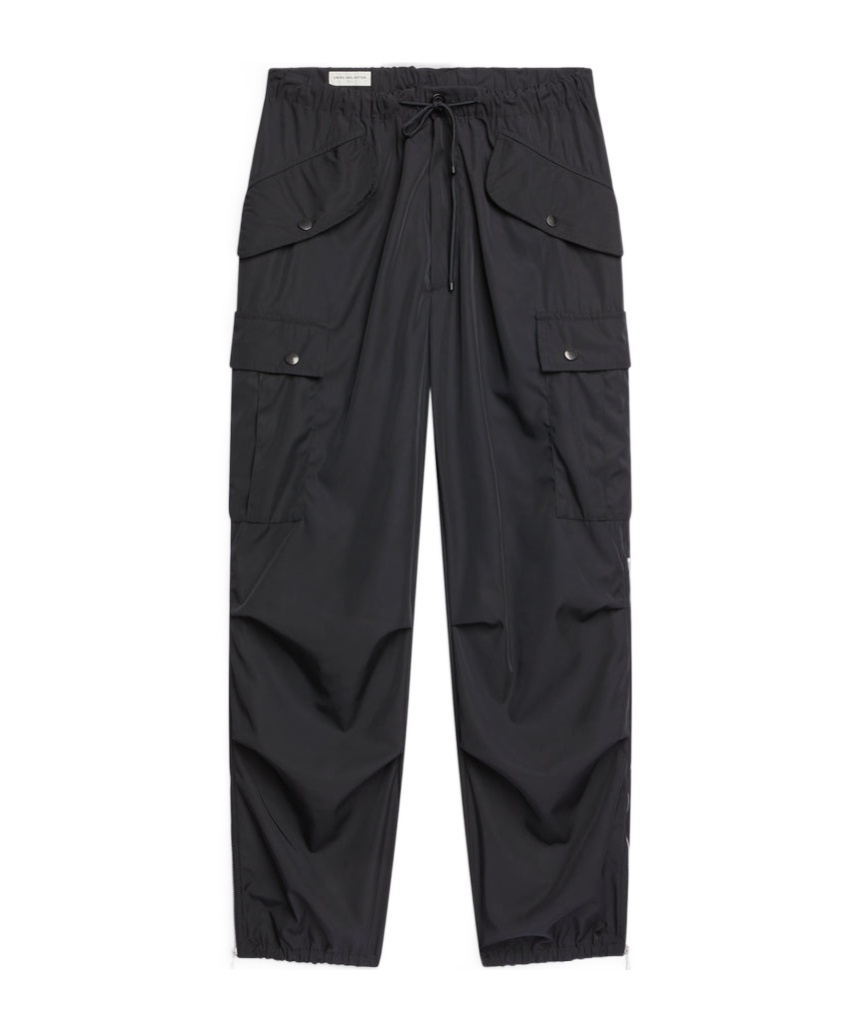 Dries Van Noten Water Repellent Drawstring Cargo Trousers In Black