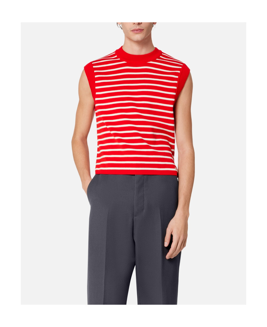 Ami Alexandre Mattiussi Striped Sleeveless Knit Vest In Red