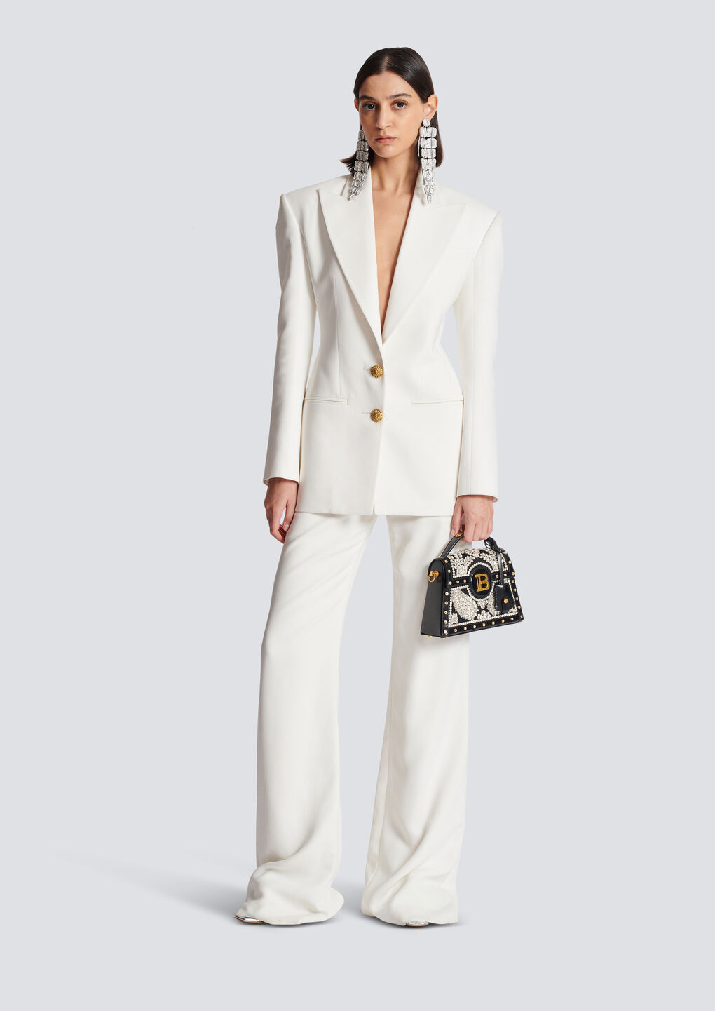 Shop Balmain 2-button Crepe Jacket In White