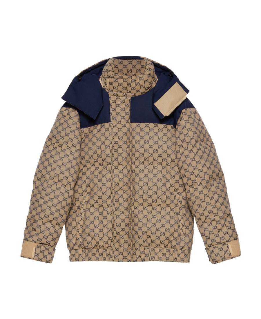 Gucci All-over Logo Print Puffer Coat In Nude