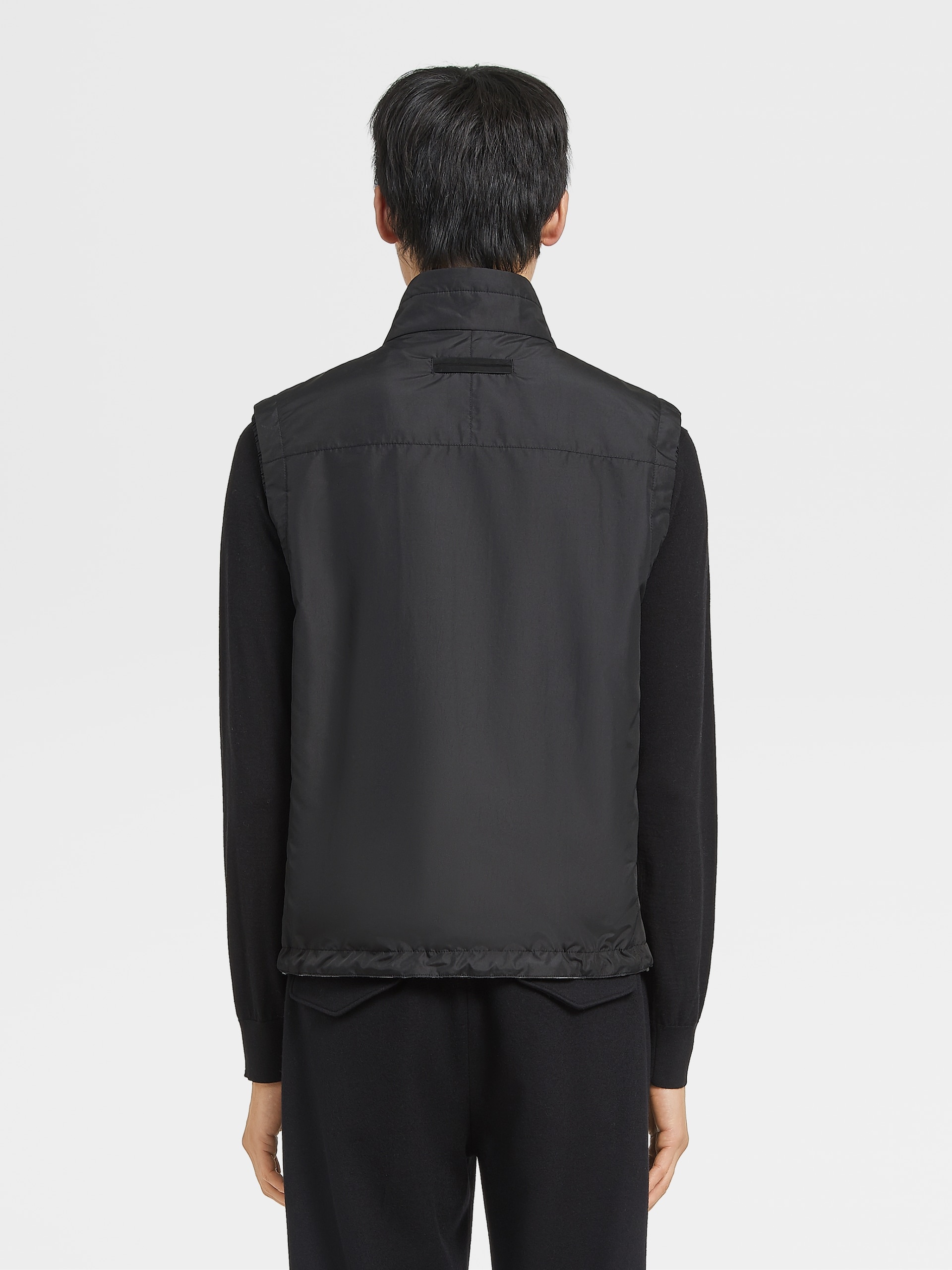 Zegna Reversible High Collar Sleeveless Jacket With Side Pockets In Black