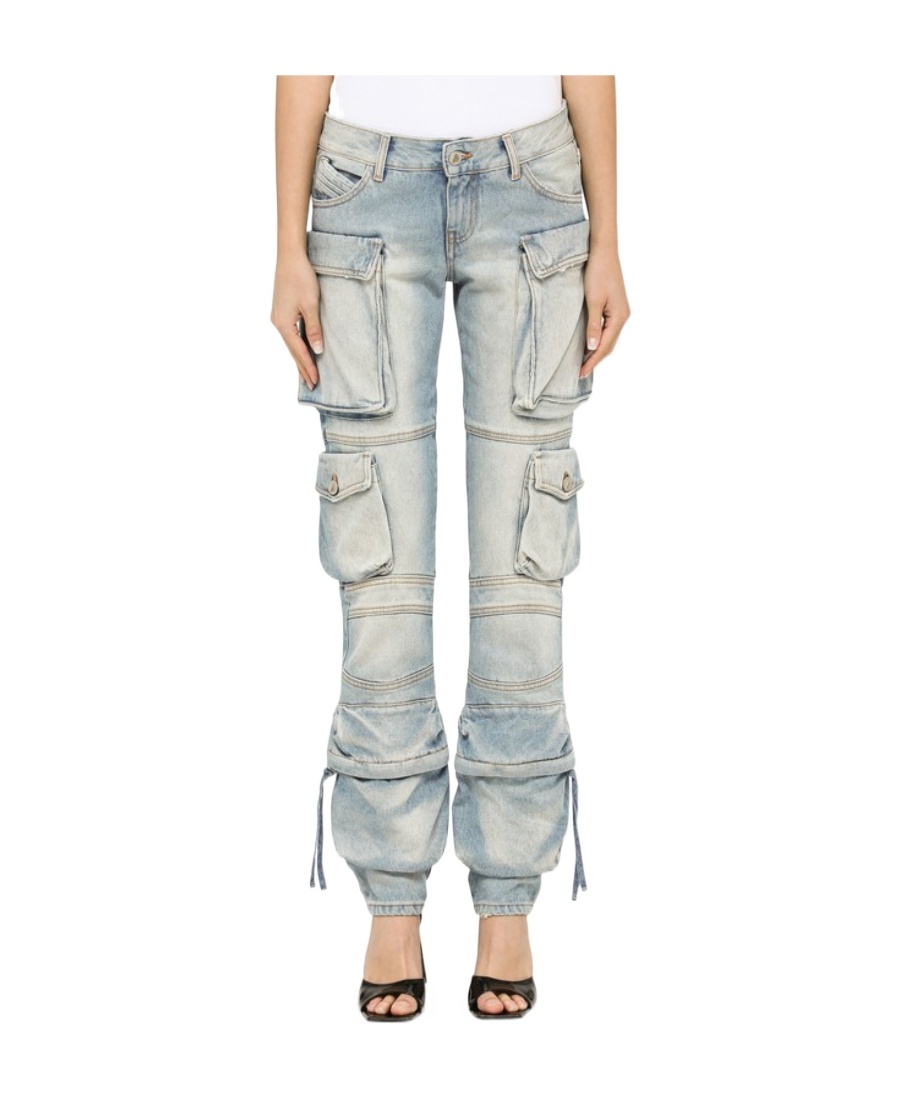 Attico Essie Denim Low Waist Cargo Jeans In Gray