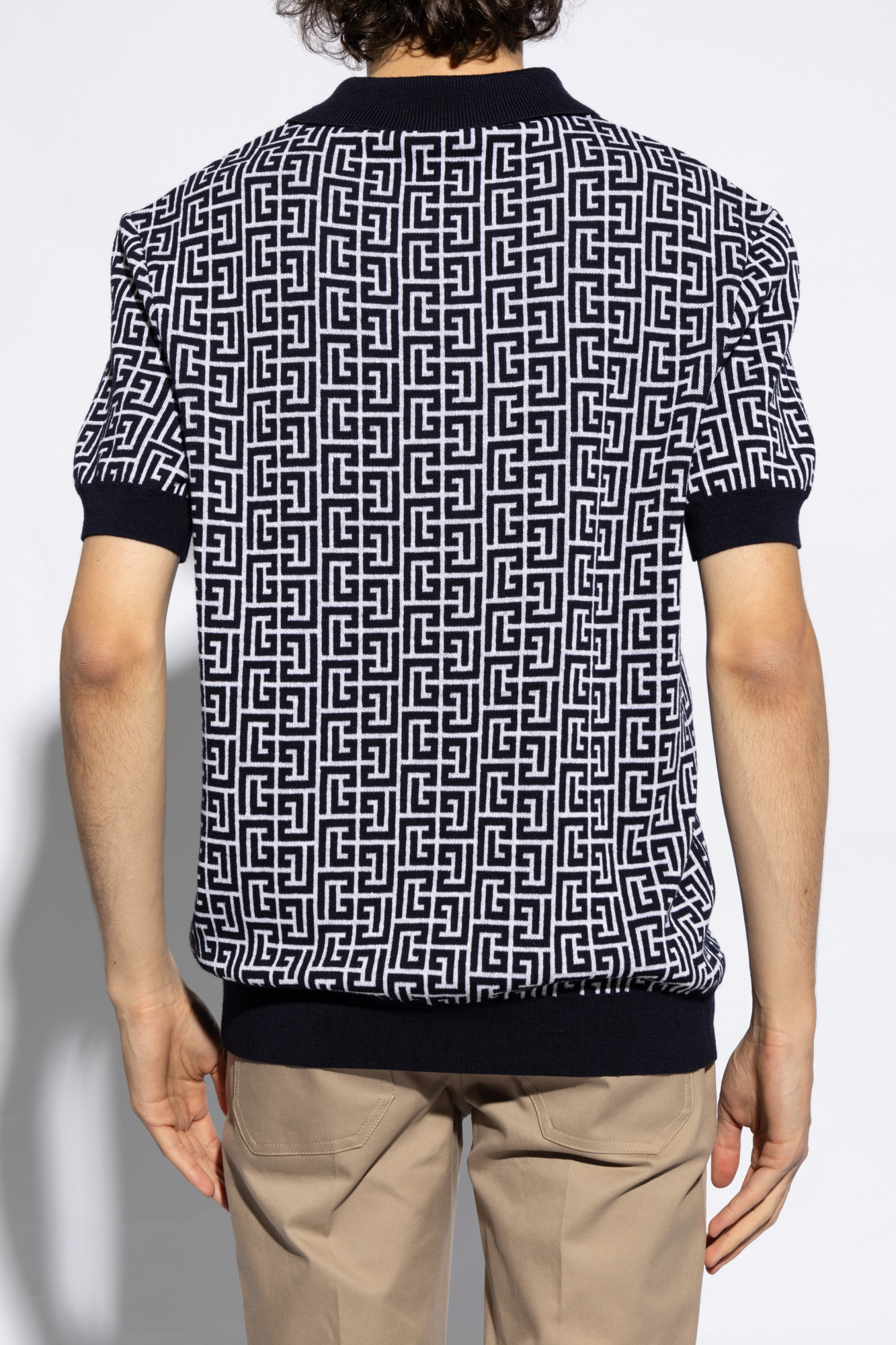Balmain Monogram Pattern Polo With Classic Collar In Black