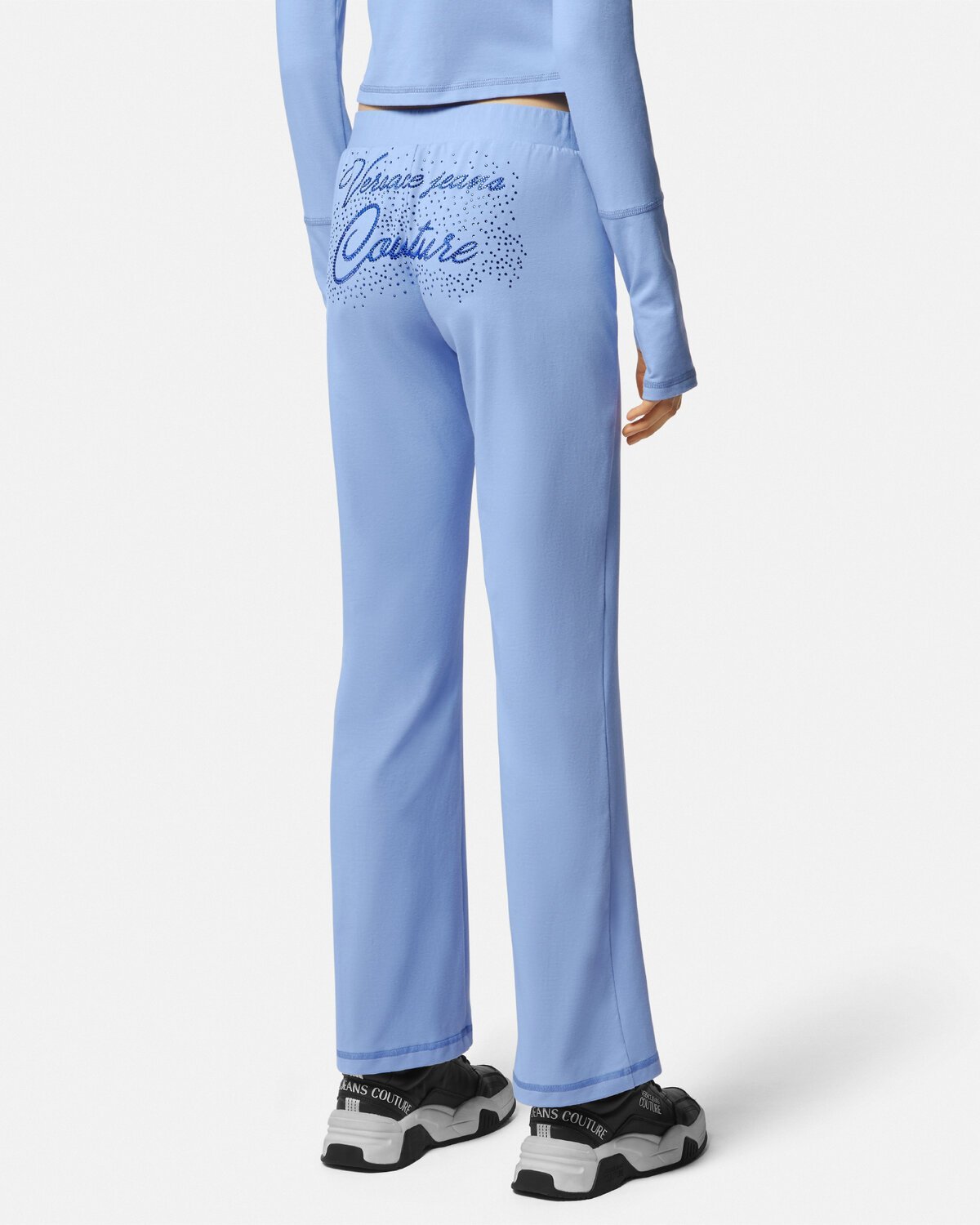 Versace Crystal Decoration Logo Sweatpants In Blue