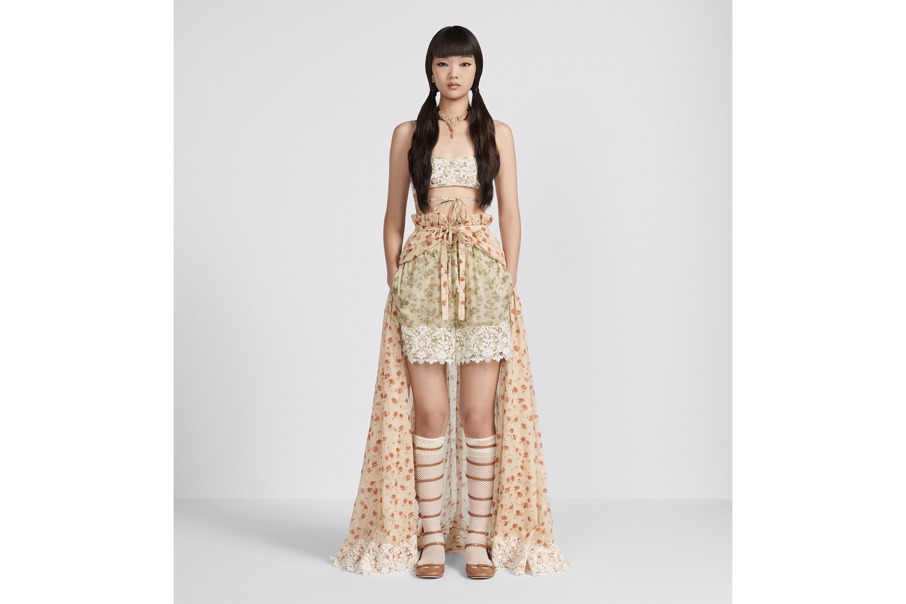 Dior Christian Floral Printed Lace Detailed Shorts In Nude