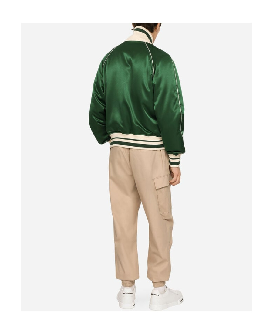 Dolce & Gabbana Green Floral Dg Logo Full Zip Bomber Jacket In Green