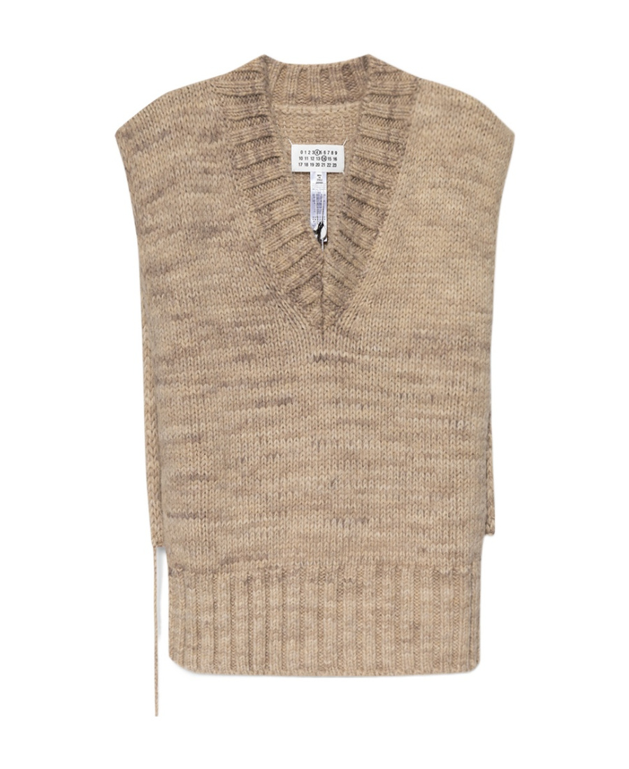 Maison Margiela V-neck Knitted Top In Nude