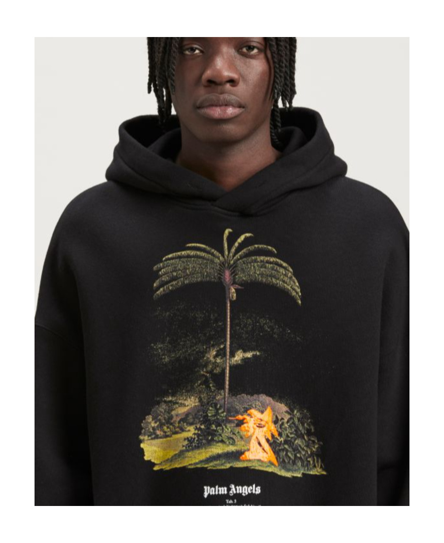 Palm Angels Enzo Graphic Print Hoodie With Ribbed Finish In Black