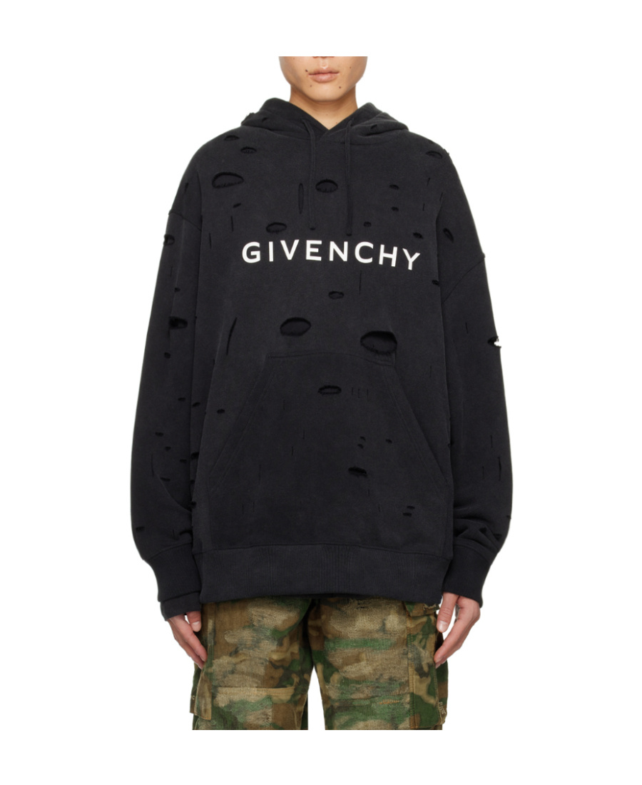Givenchy Archetype Distressed-finish Hoodie In Black