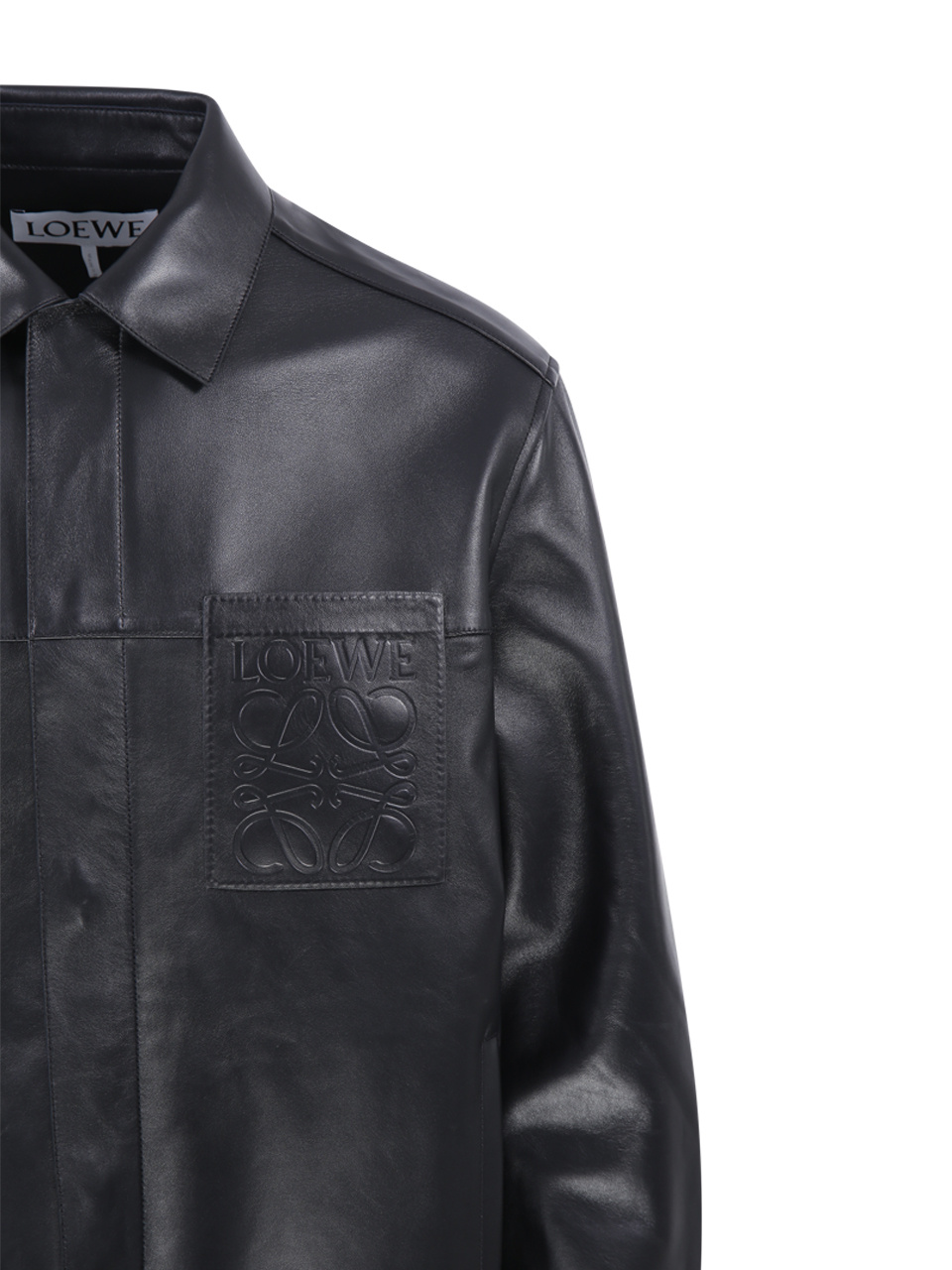 Loewe Anagram Leather Zip-up Overshirt In Black