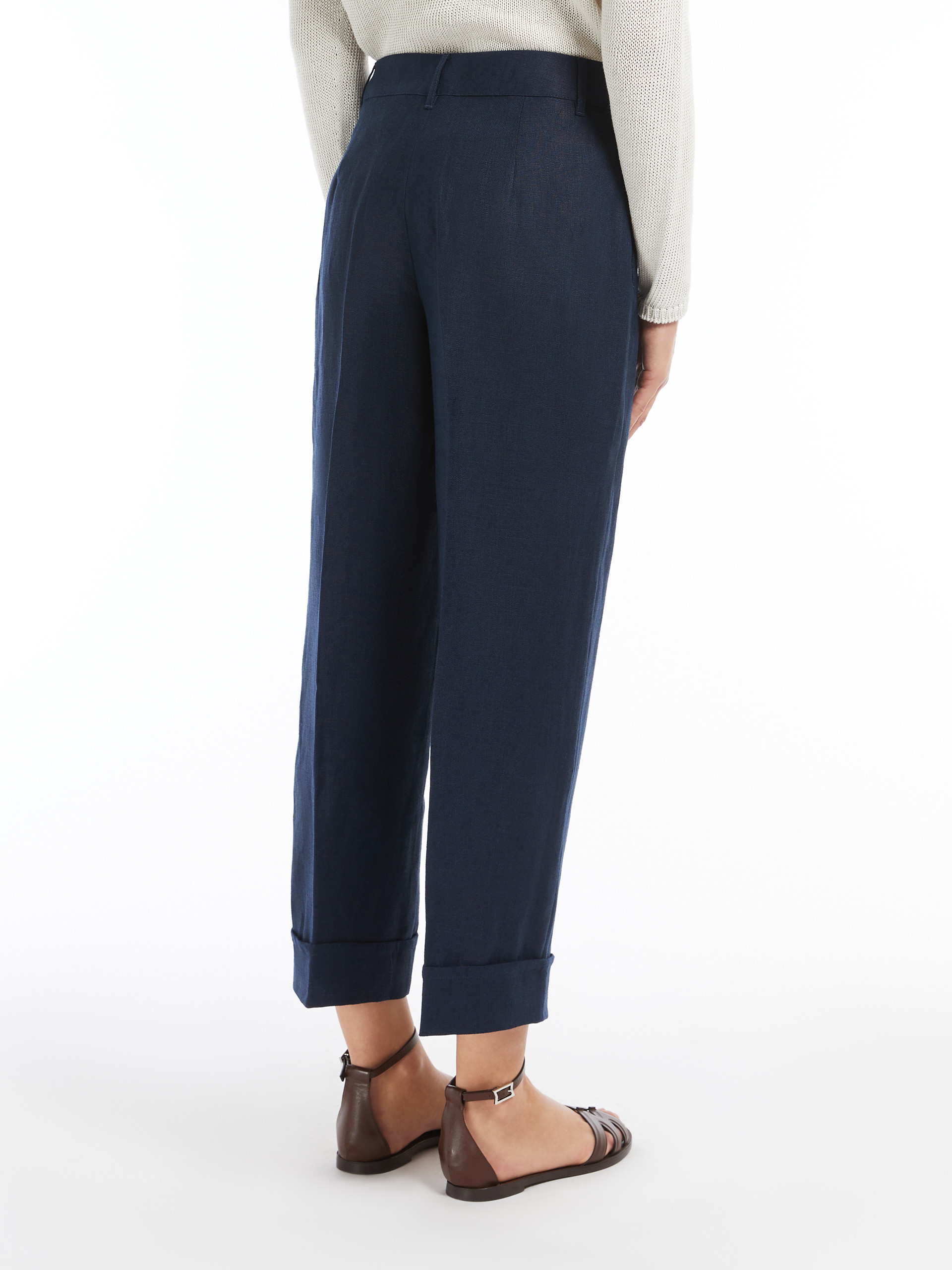 Max Mara Straight-fit Linen Canvas Trousers In Navy Blue