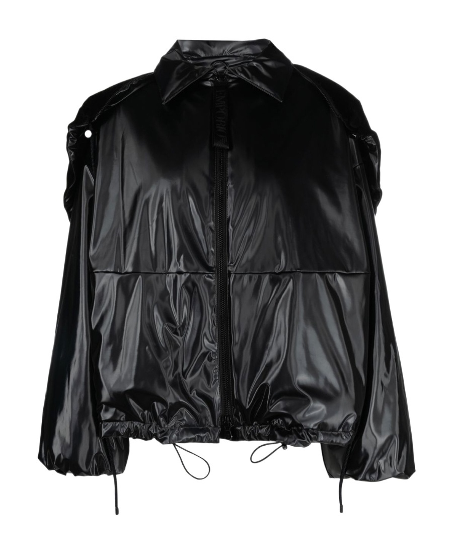 Shop Emporio Armani Boxy Faux-leather Jacket In Black