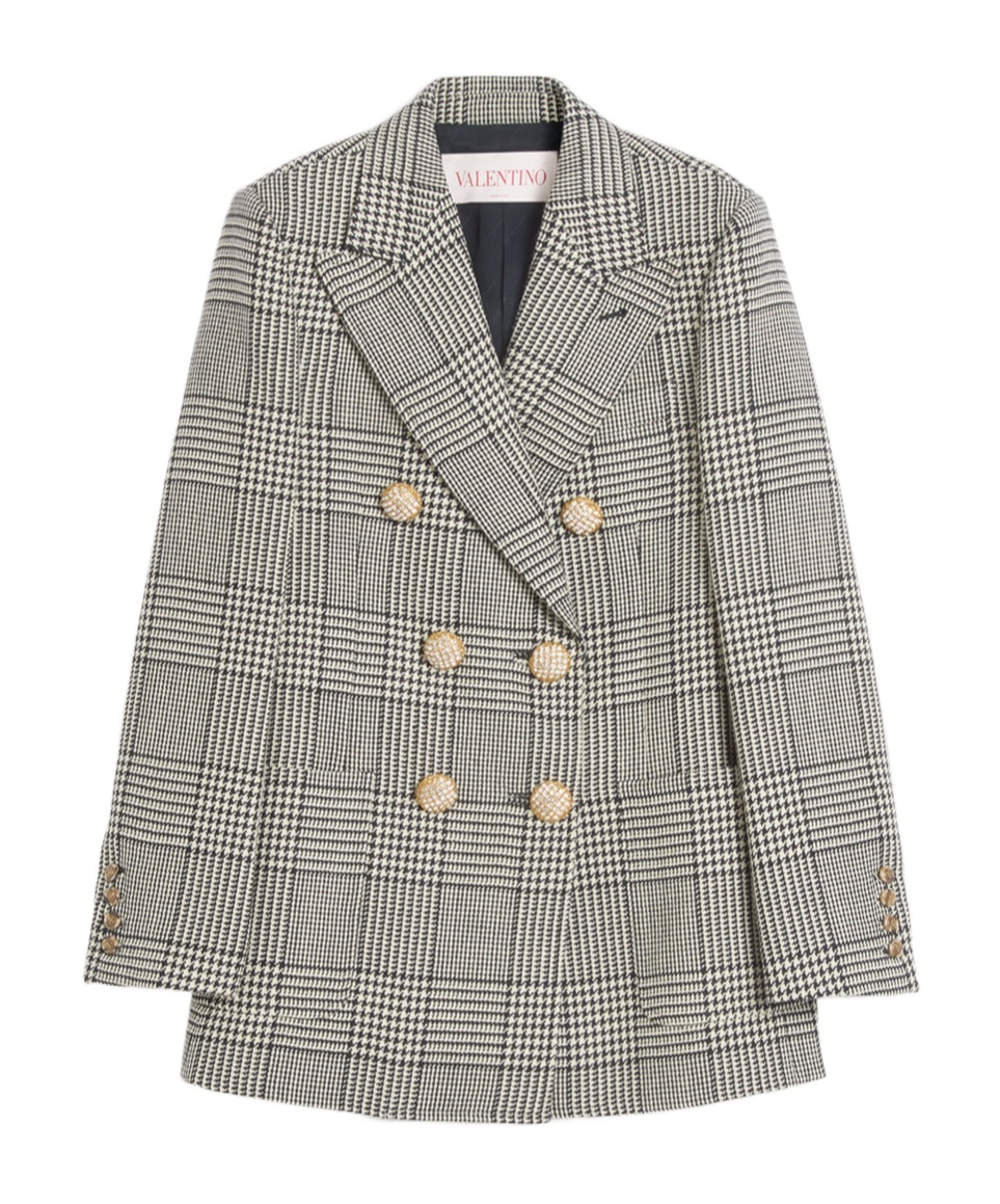 Shop Valentino Houndstooth Wool Coat In Gray