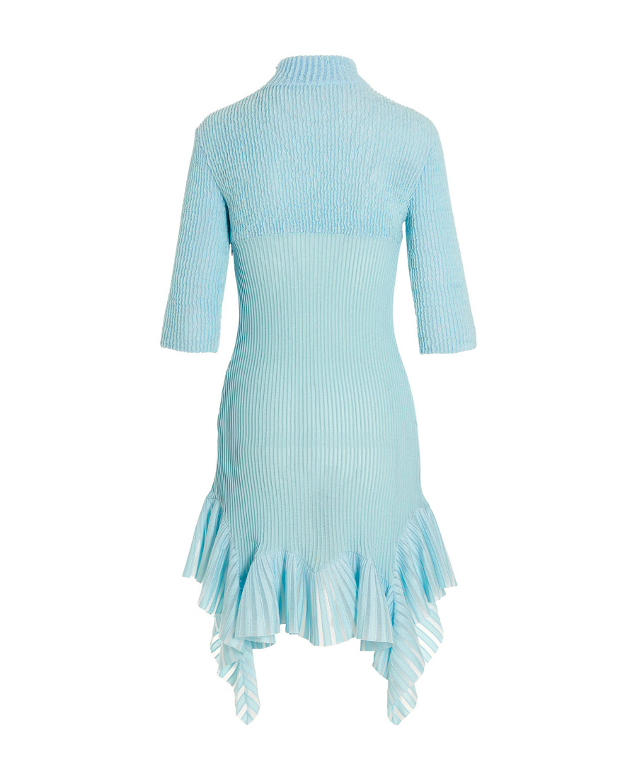 Givenchy Ribbed Ruffle Hem Turtleneck Minidress In Blue