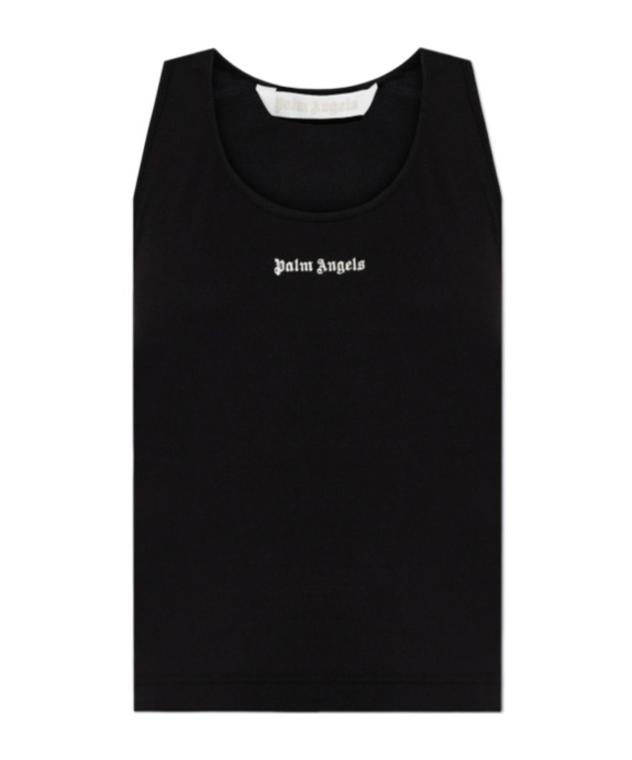 Palm Angels Logo Embroidered Ribbed Tank Top In Black