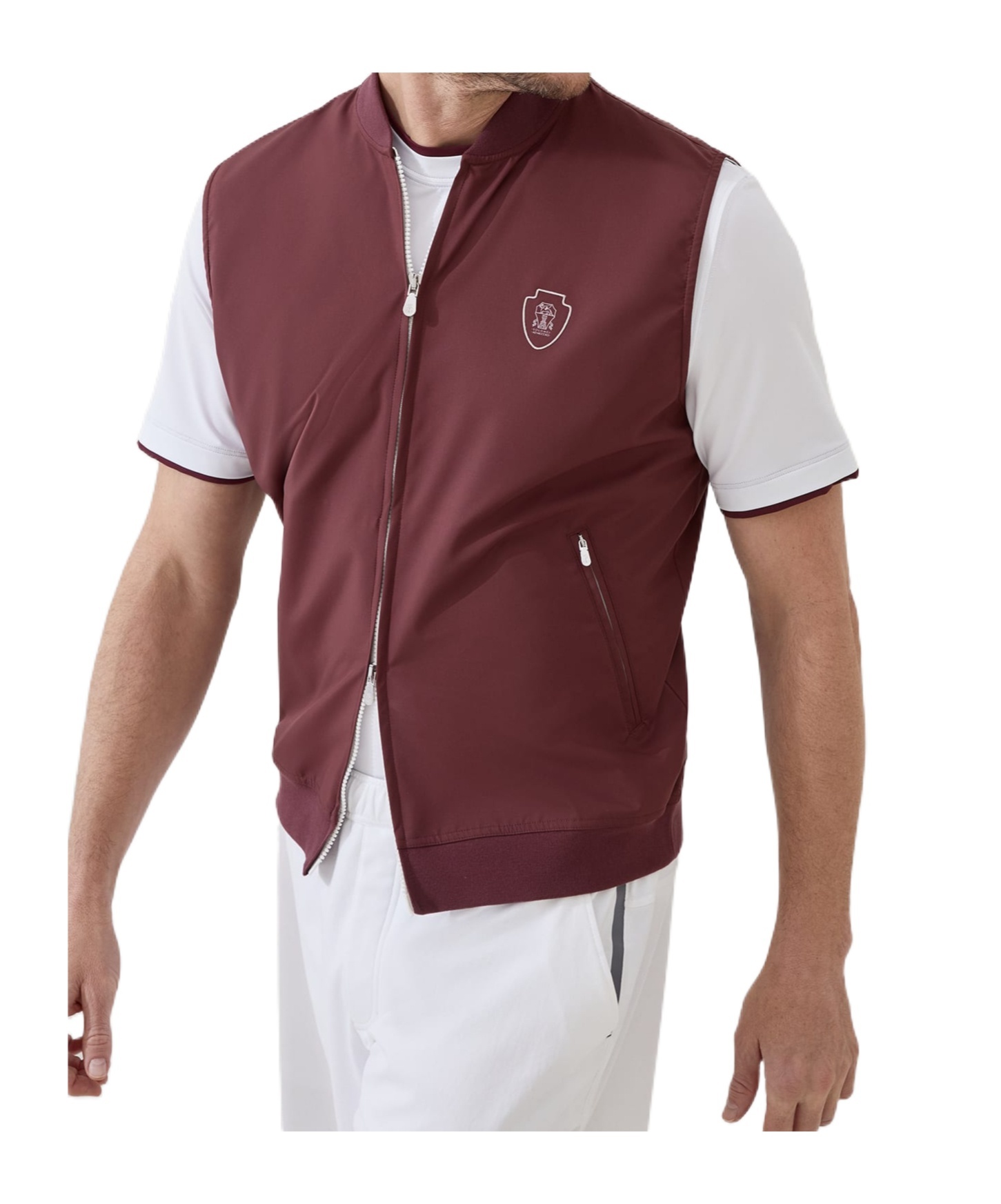 Brunello Cucinelli Nylon Vest With Logo In Burgundy