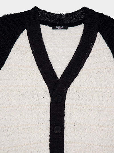 Balmain Off-white & Black Embroidered Cardigan In Black