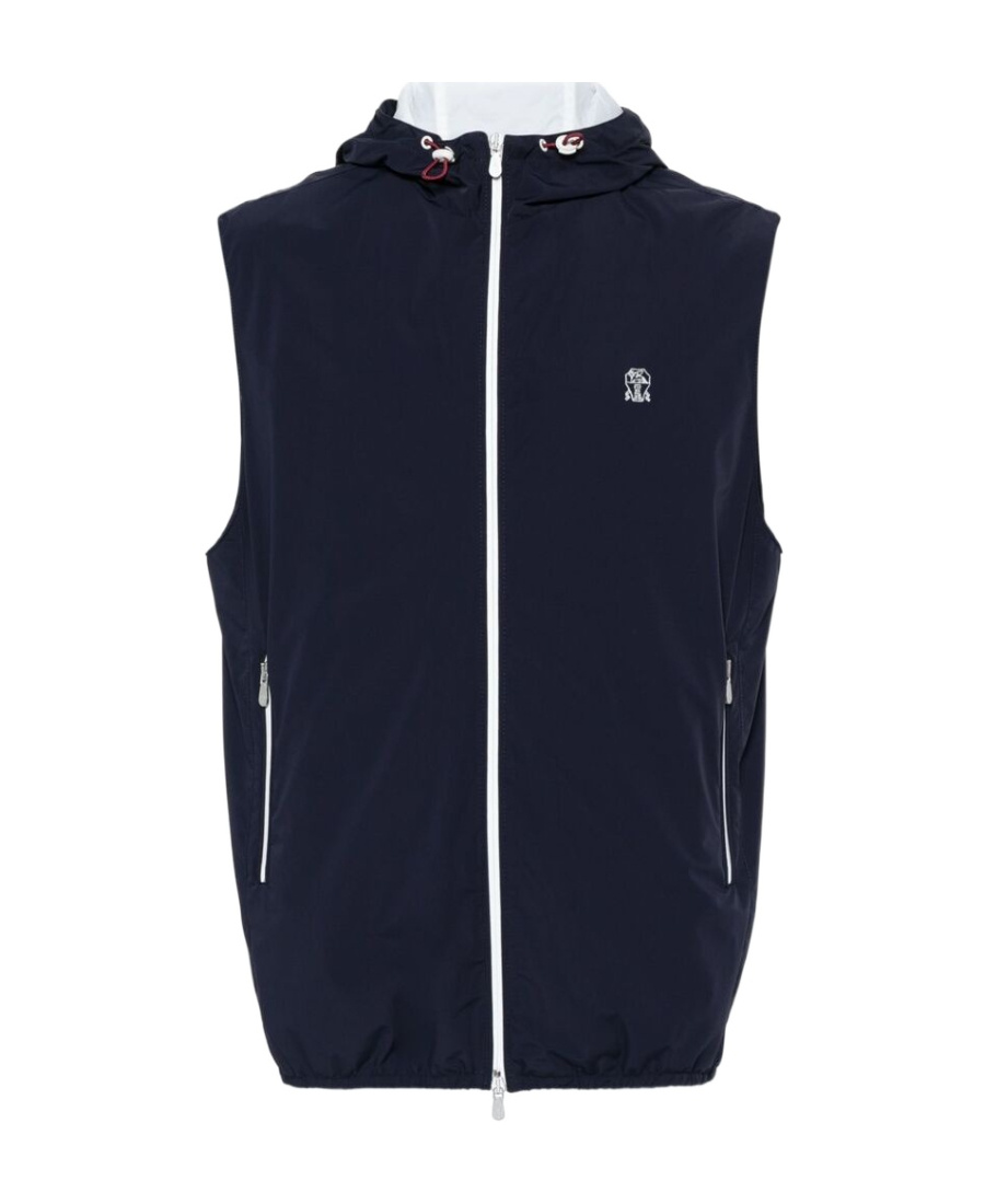 Brunello Cucinelli Blue Logo-embroidered Padded Gilet In Black