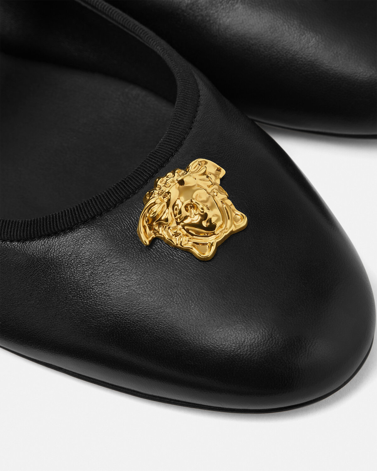 Versace Nappa Leather Flat Ballerinas With Buckle Detail In Black