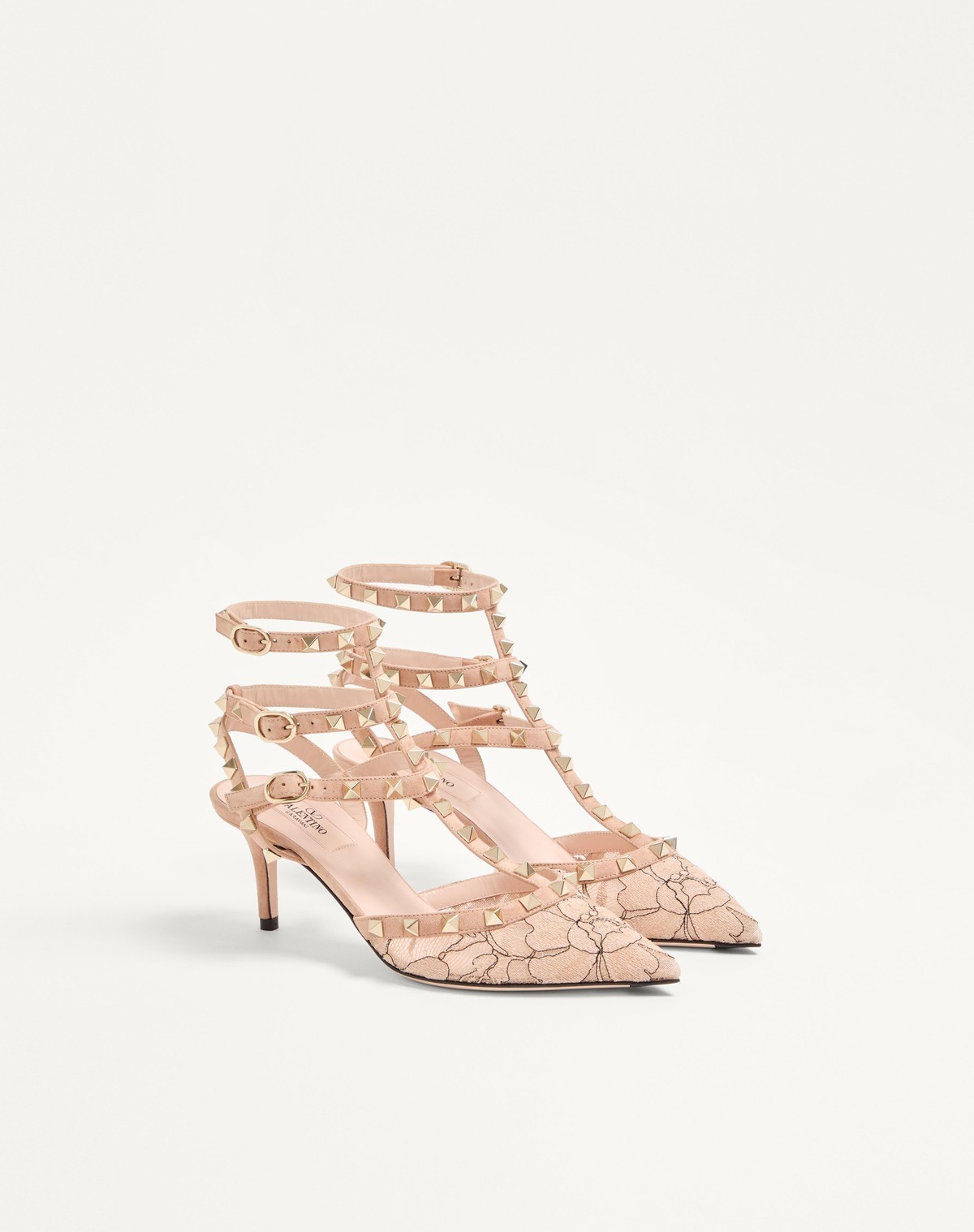 Valentino 65mm Rockstud Lace Ankle-strap Pumps In Multi