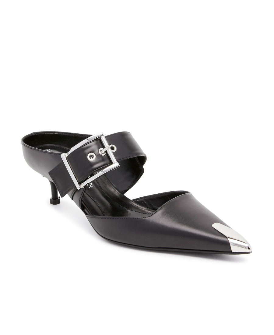 Alexander Mcqueen 115 Toe Cap Punk Leather Mules In Black