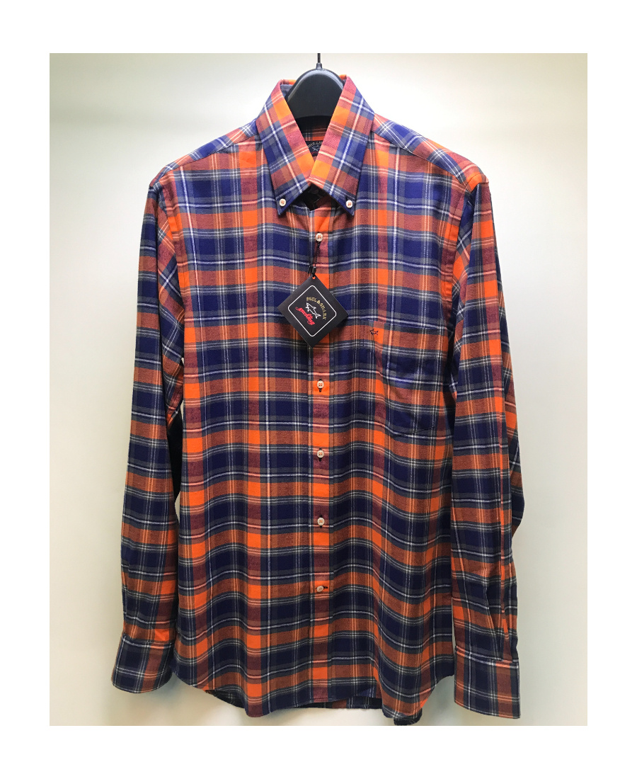 PAUL & SHARK LAPEL PLAID LONG-SLEEVED SHIRT
