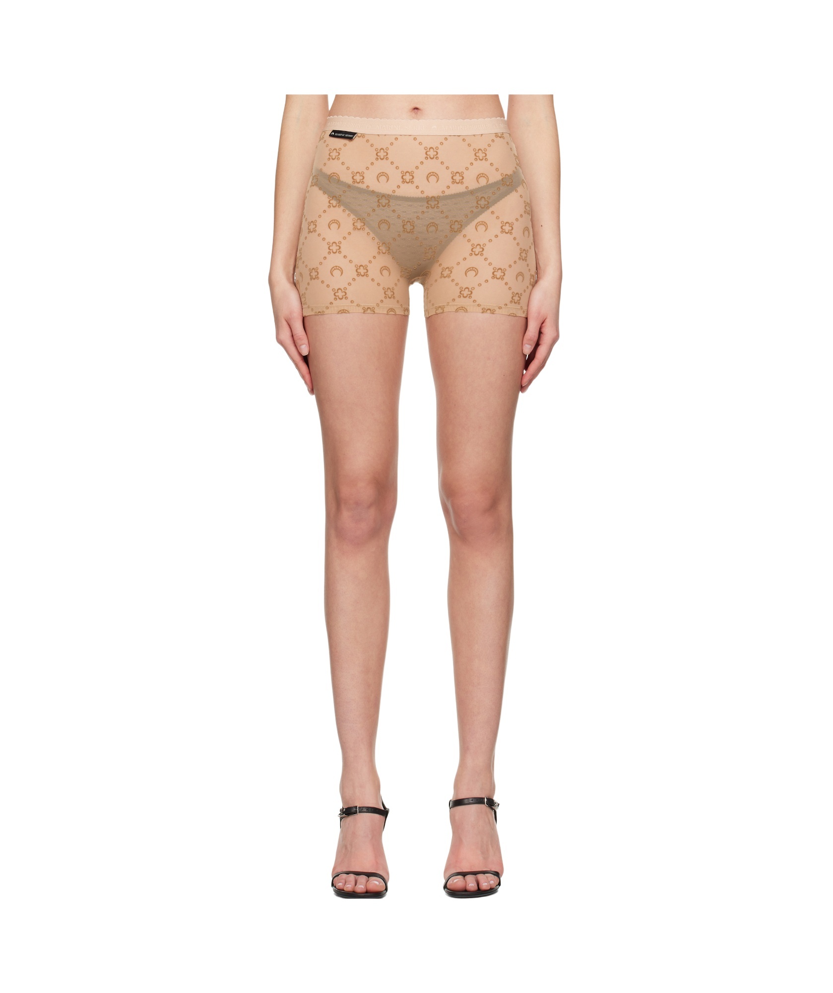 Marine Serre Ssense Exclusive Beige Mesh Flock Shorts In Nude