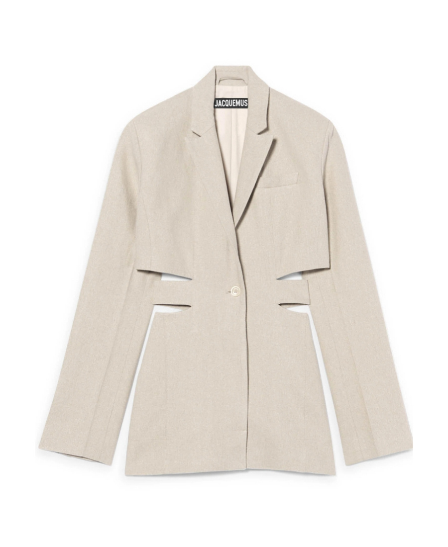 Jacquemus Bari Cutout Woven Mini Dress In Nude
