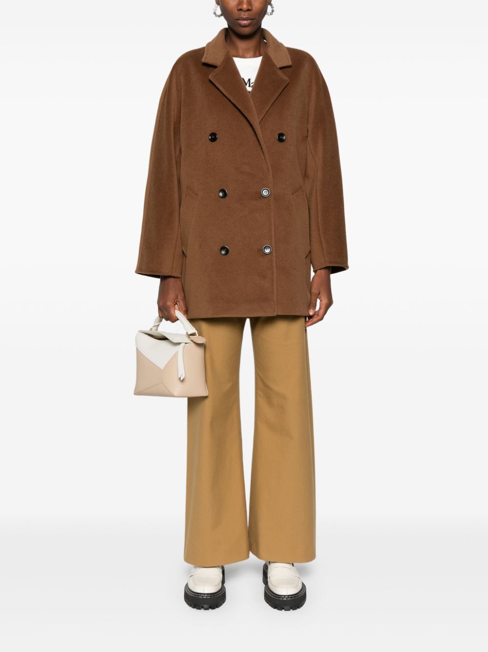 Max Mara Wool Double-breasted Coat In Brown