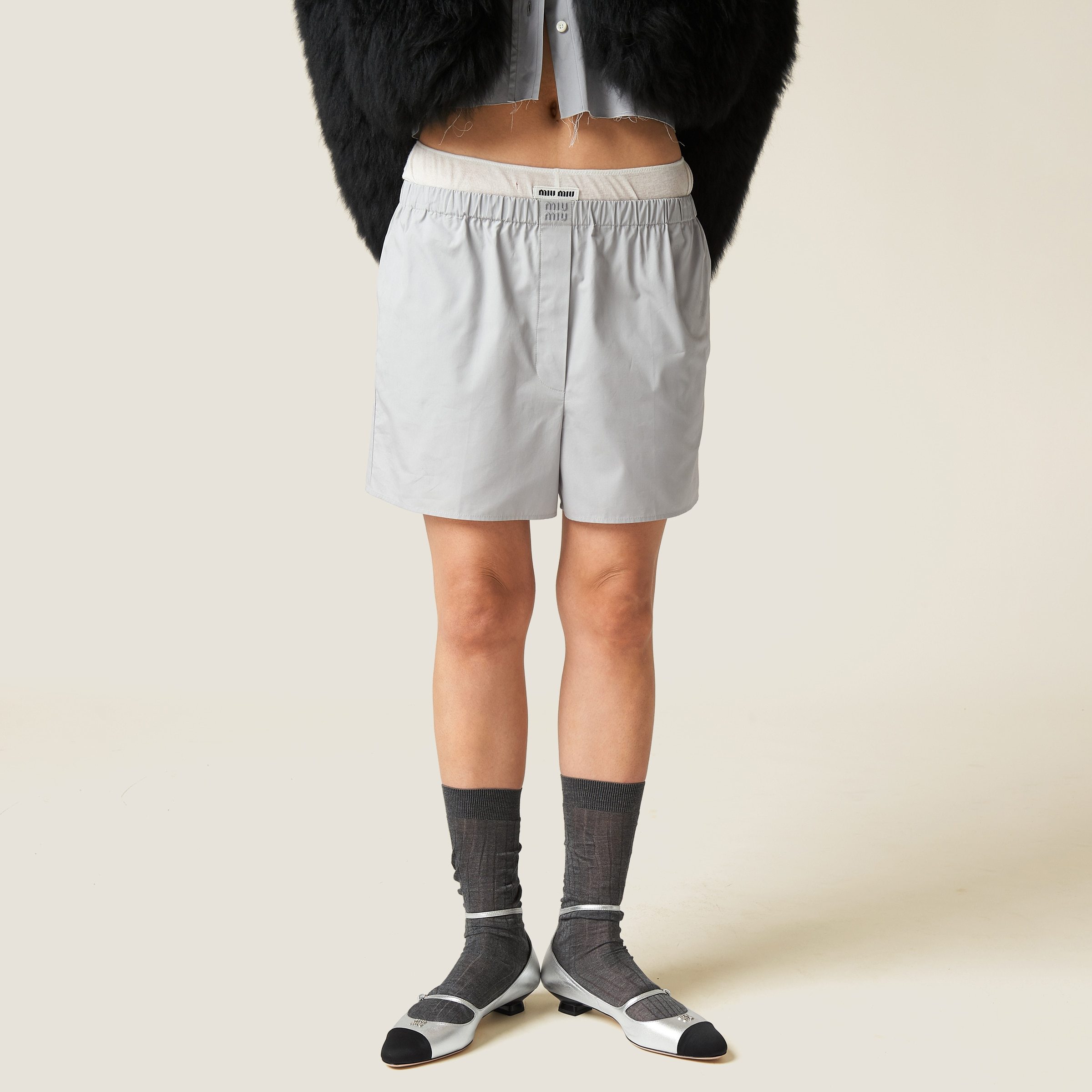 Miu Miu Poplin Boxers In Gray