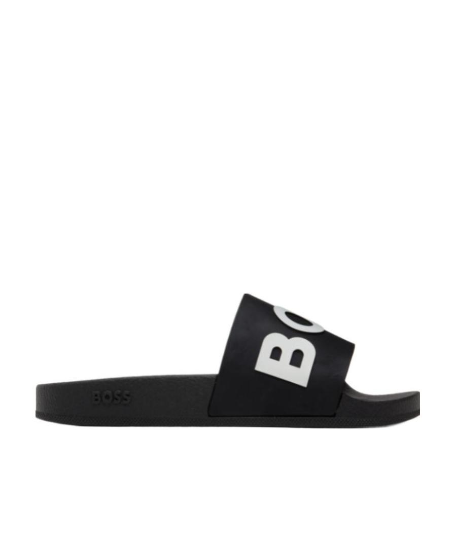 Shop Hugo Boss Bay Logo Sandals In Black