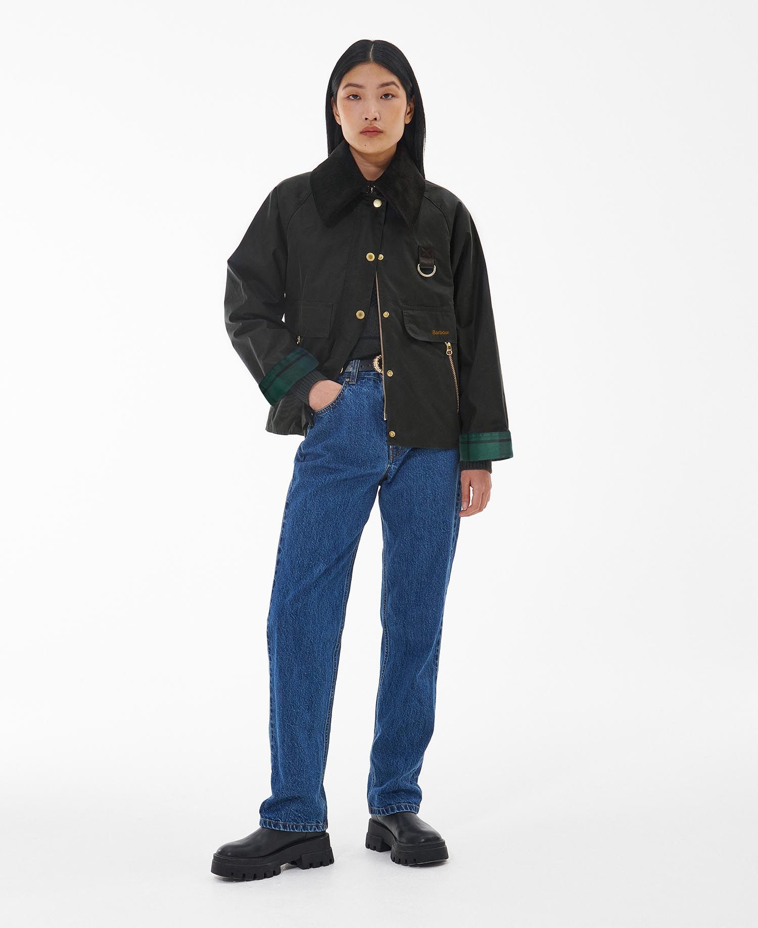 Barbour Reighton Spey Waxed Jacket In Black