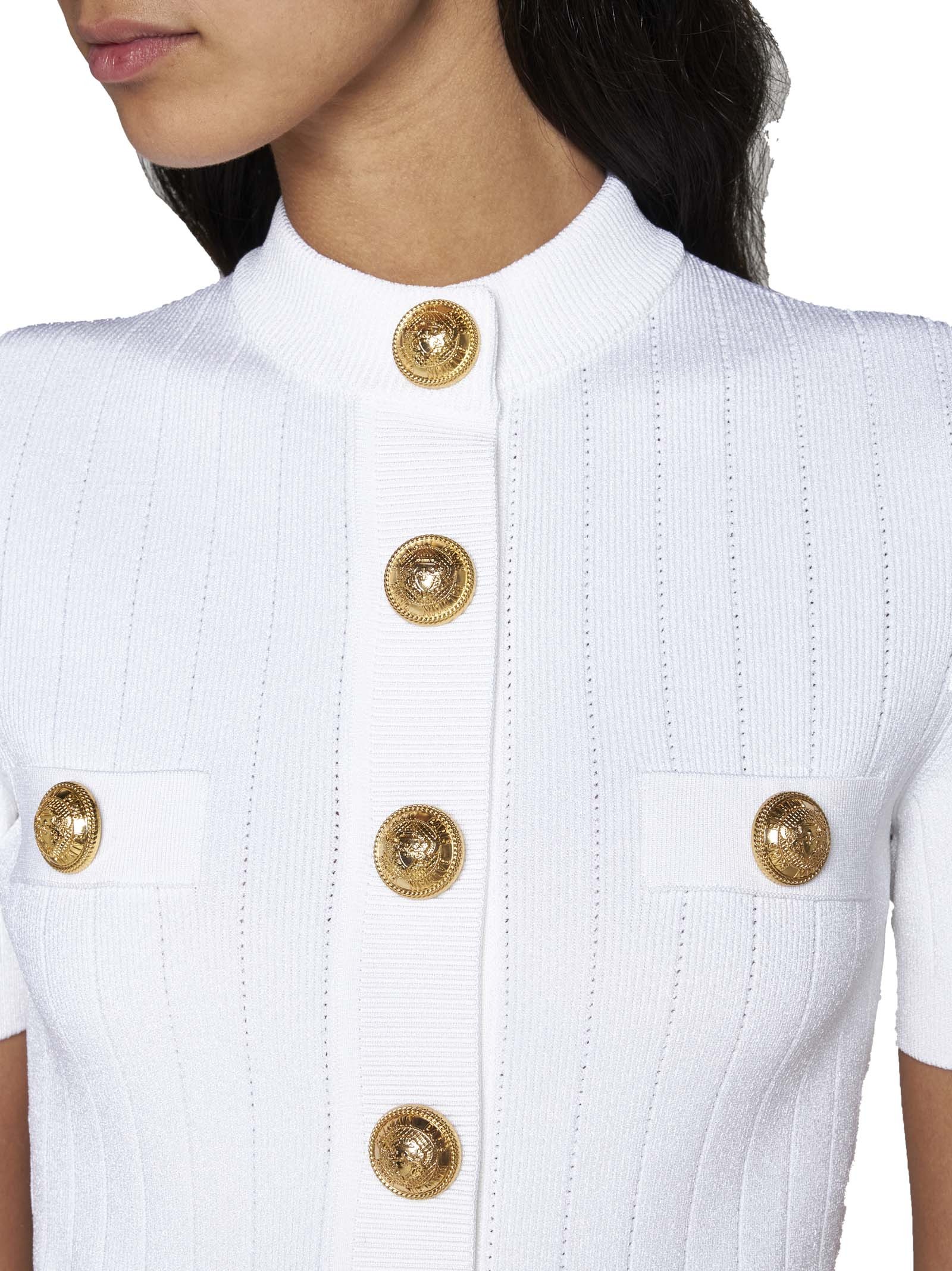 Shop Balmain Buttoned Knit Cardigan In White