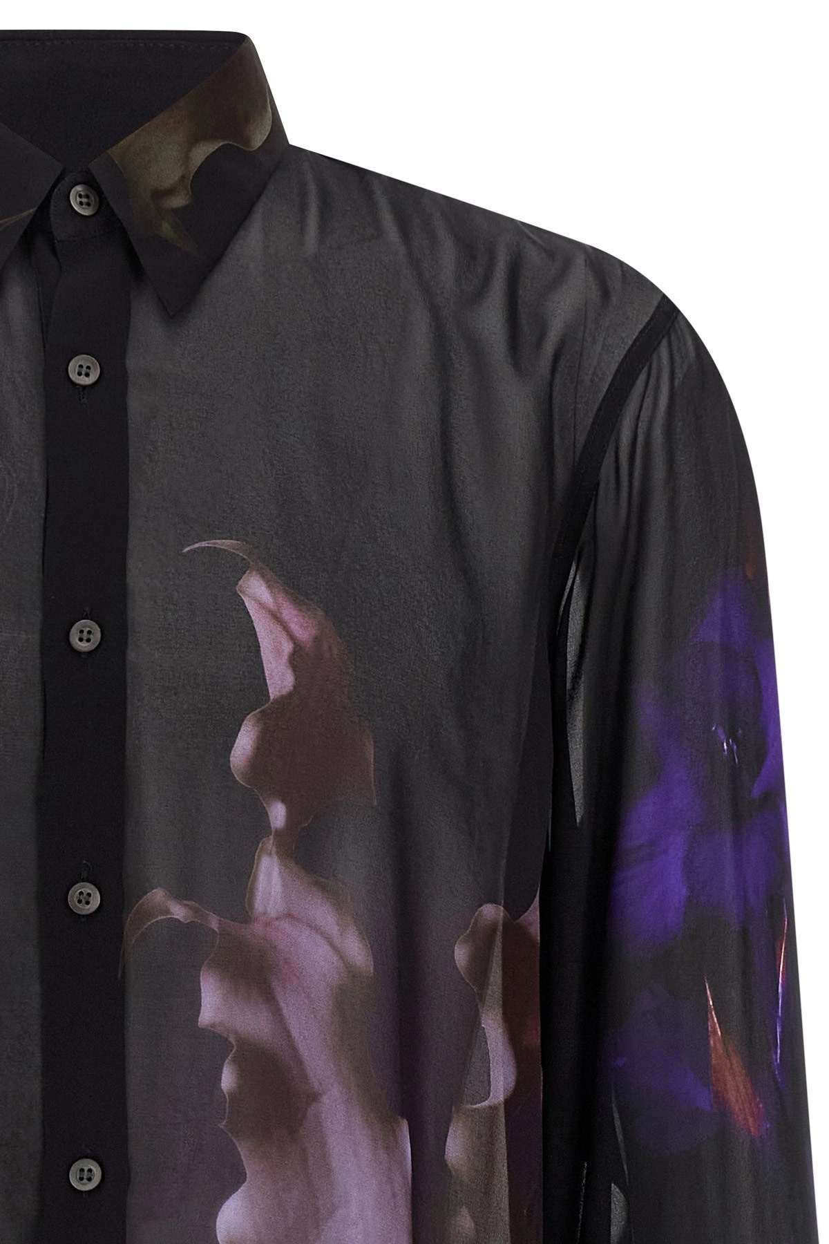 Dries Van Noten Men Printed Organza Curles Shirt In Black
