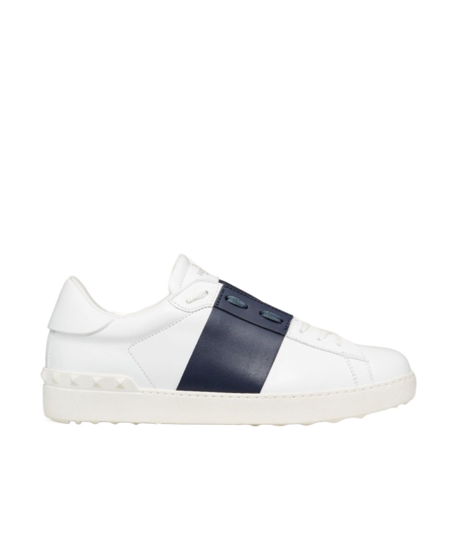 Valentino Garavani Open Leather Sneakers With Contrast Band And Stud Details Shoes In White