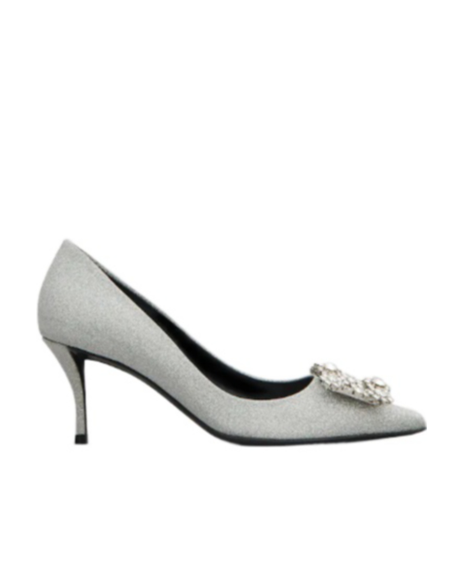 Roger Vivier Flower Buckle Pointed Toe Pumps In Gray