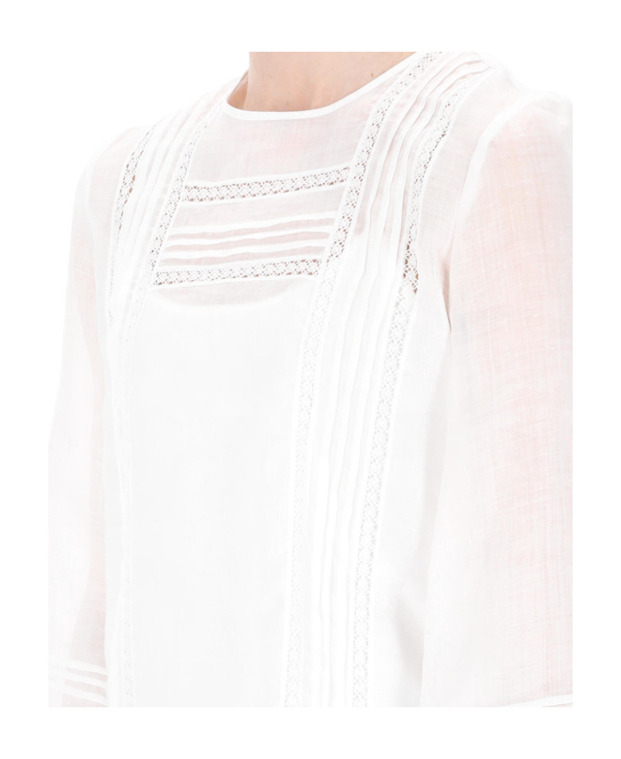 Max Mara Long-sleeved Round-neck Blouse In White