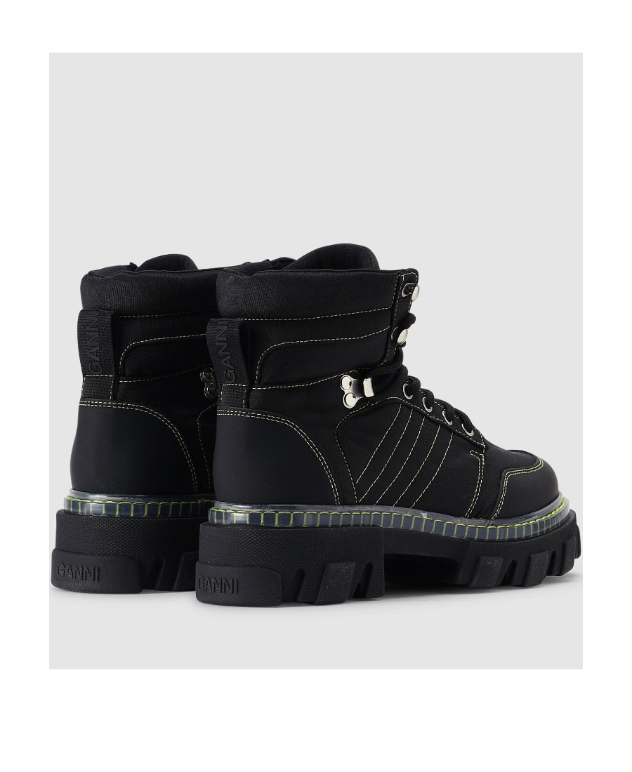 Ganni 50mm Recycled Fabric Hiking Boots In Black