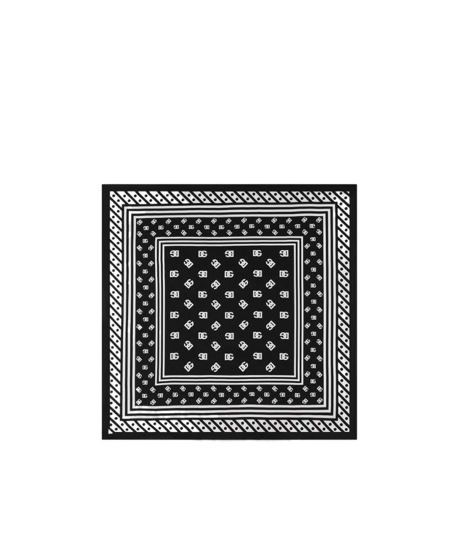 Dolce & Gabbana Logo-print Silk Scarf In Black