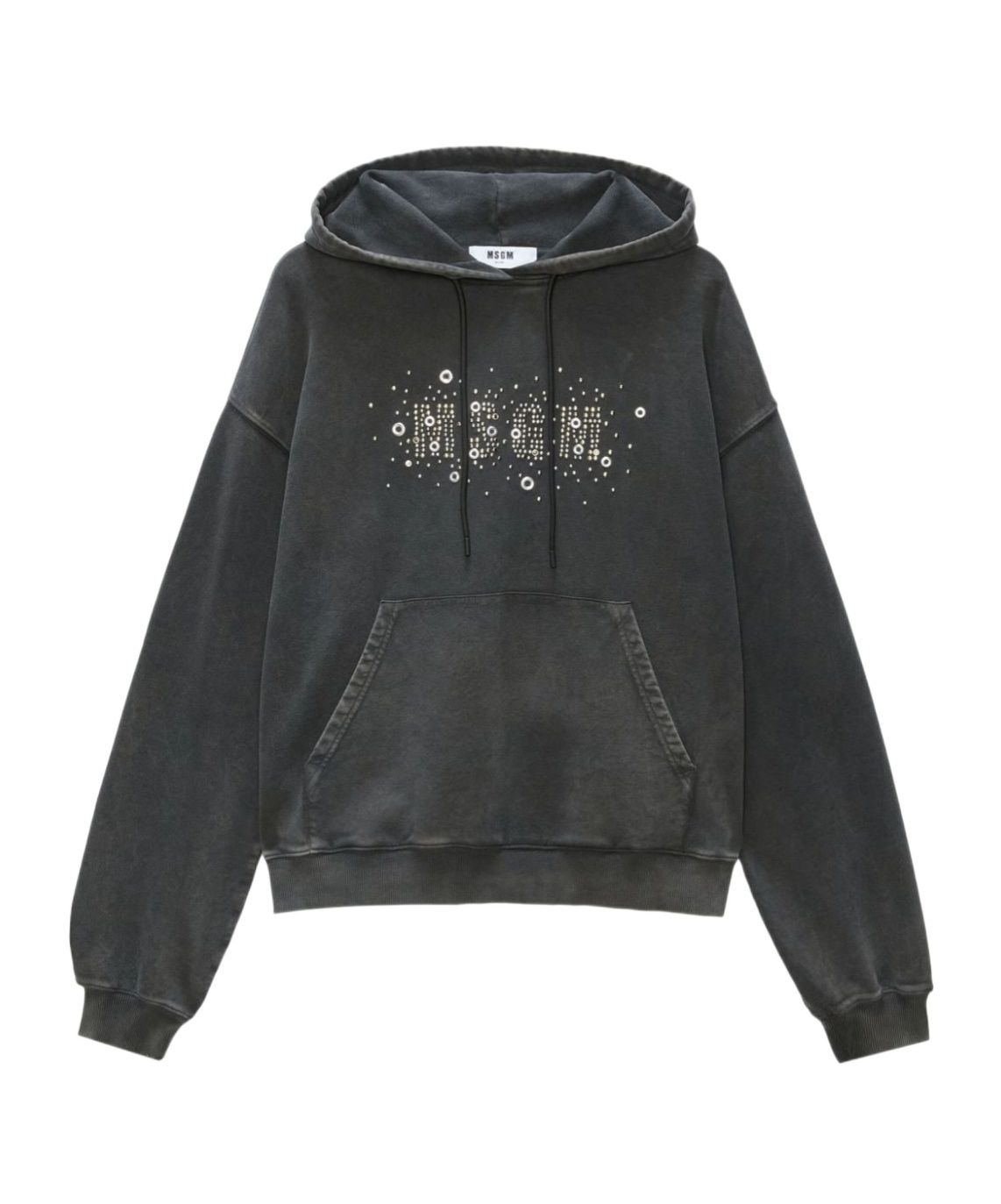 Msgm Logo Stud Embellished Drawstring Hoodie In Black